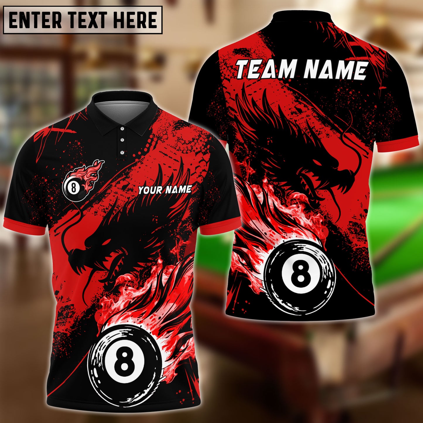 Frenzidea Billiards Ball 8 Ink Fire Dragon Personalized Name, Team Name Unisex Shirt ( 6 Colors )