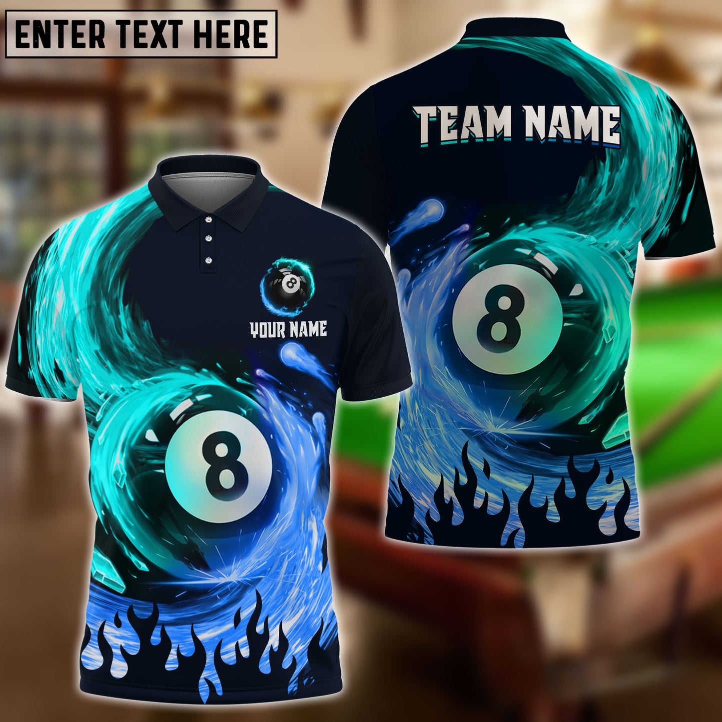 Frenzidea Billiards Ball 8 Spinning Paint Personalized Name, Team Name Unisex Shirt ( 4 Colors )