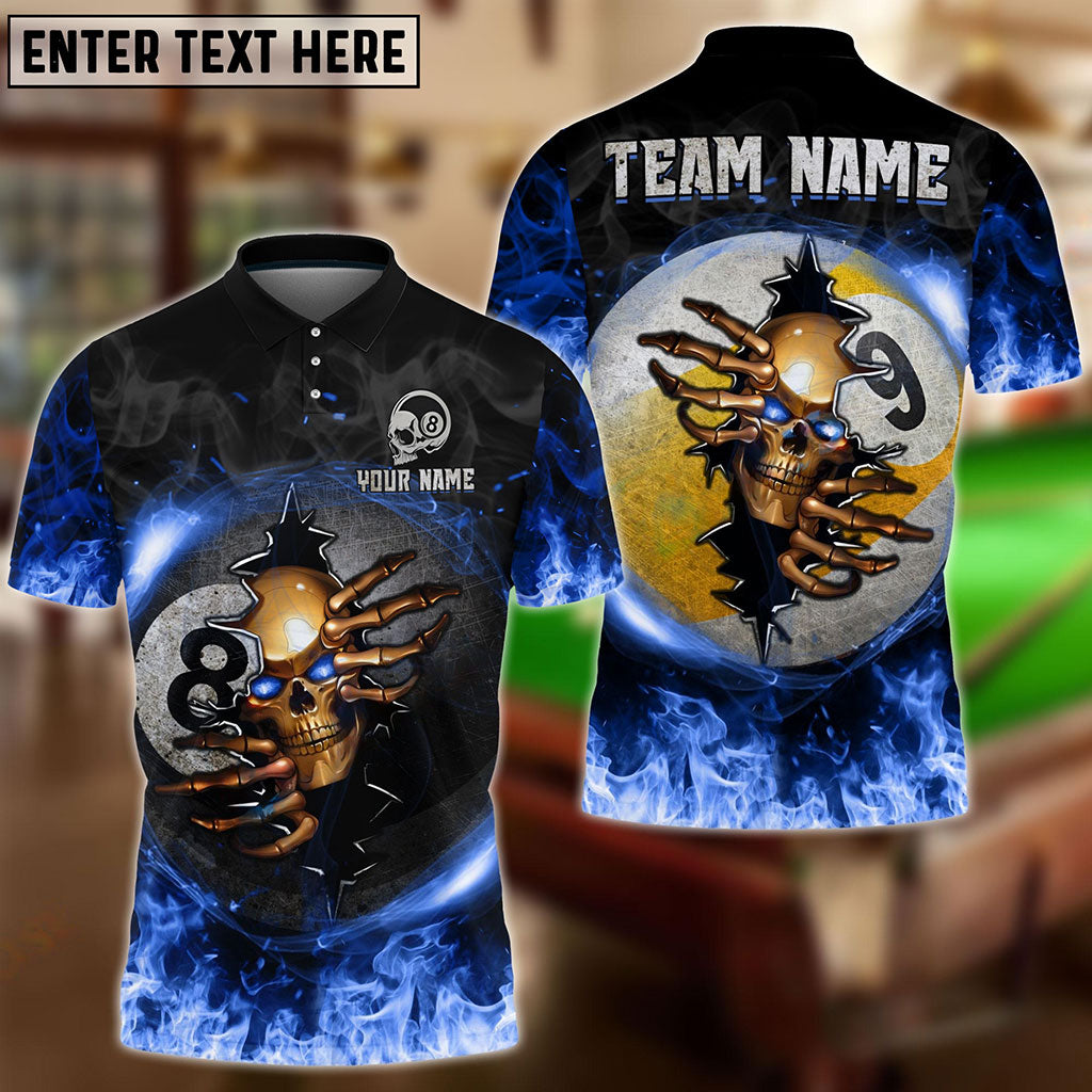 Frenzidea Billiards Ball 8 And 9 Fire Skull Crack Personalized Name, Team Name Unisex Shirt ( 6 Colors )