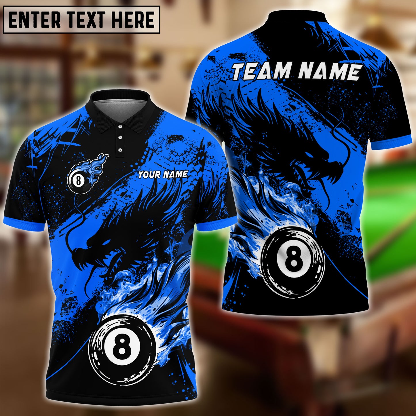 Frenzidea Billiards Ball 8 Ink Fire Dragon Personalized Name, Team Name Unisex Shirt ( 6 Colors )