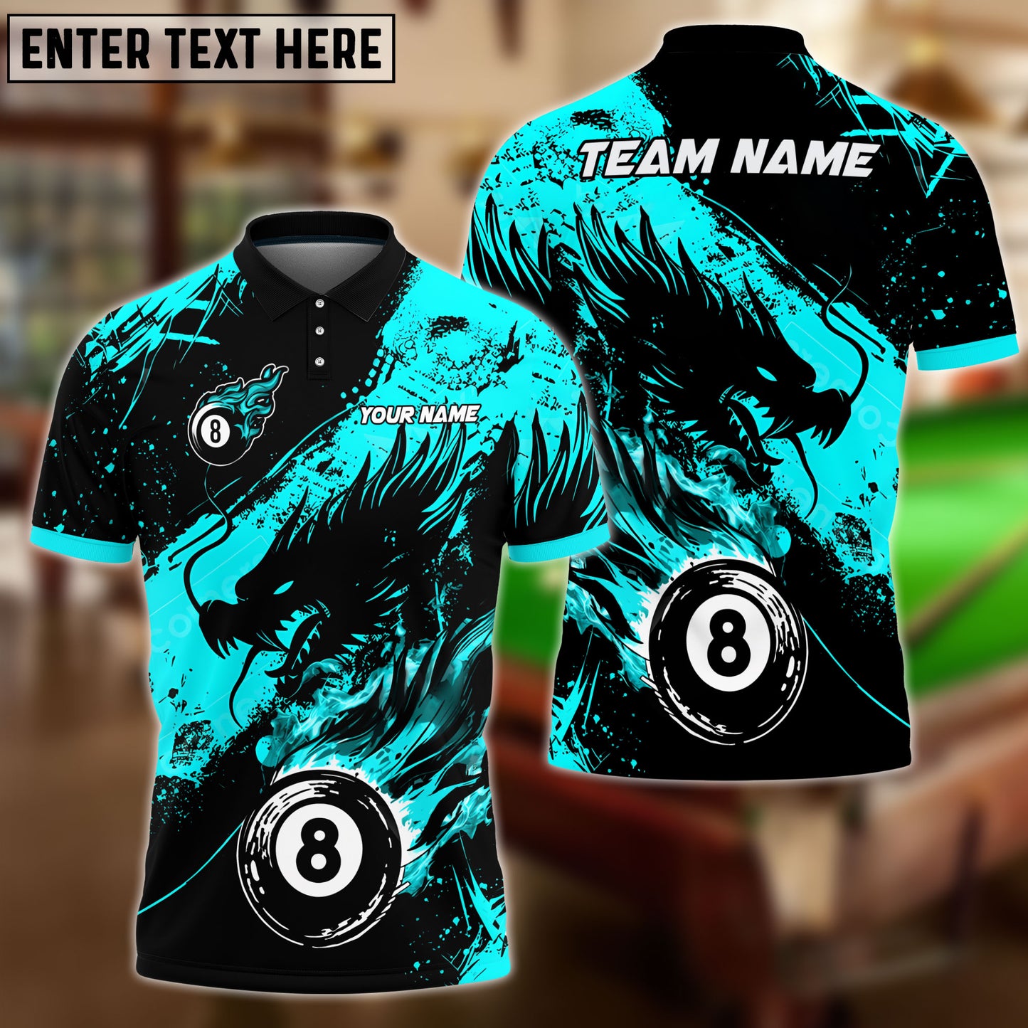 Frenzidea Billiards Ball 8 Ink Fire Dragon Personalized Name, Team Name Unisex Shirt ( 6 Colors )