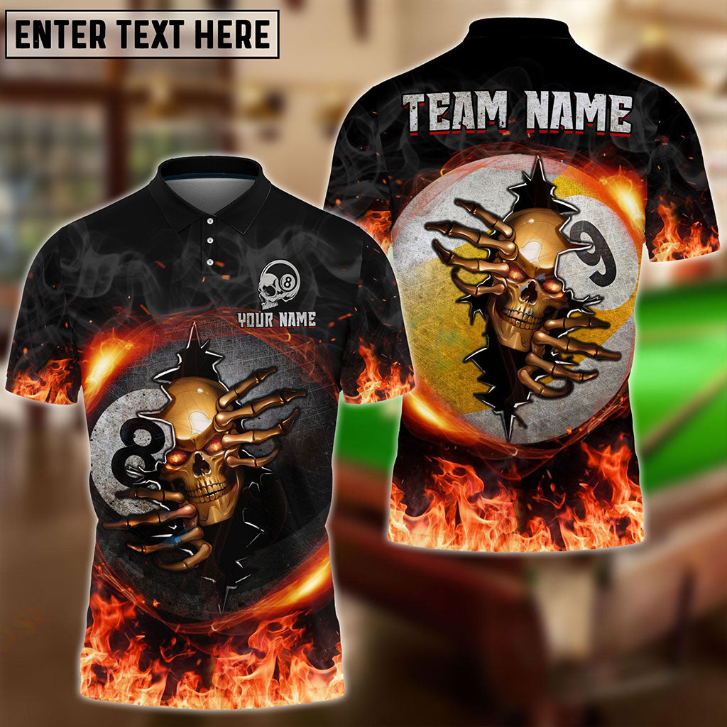 Frenzidea Billiards Ball 8 And 9 Fire Skull Crack Personalized Name, Team Name Unisex Shirt ( 6 Colors )