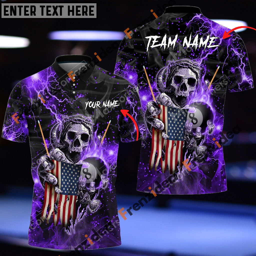 Frenzidea Billiards Ball 8 Fire Skull US Flag Personalized Name, Team Name Unisex Shirt ( 6 Colors )