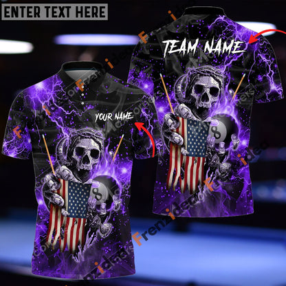 Frenzidea Billiards Ball 8 Fire Skull US Flag Personalized Name, Team Name Unisex Shirt ( 6 Colors )