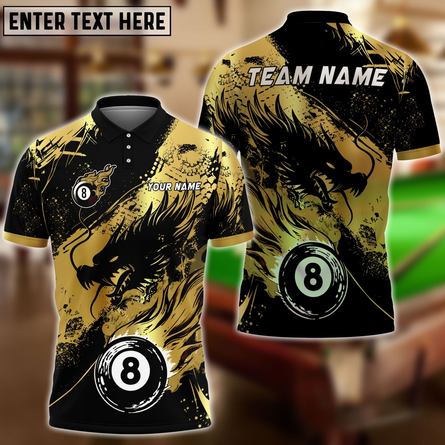 Frenzidea Billiards Ball 8 Ink Fire Dragon Personalized Name, Team Name Unisex Shirt ( 6 Colors )