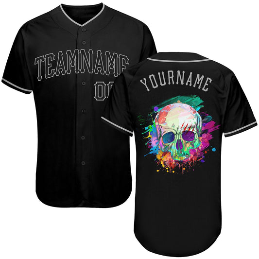 Frenzidea Custom Black Black-Gray Authentic Skull Fashion Baseball Jersey