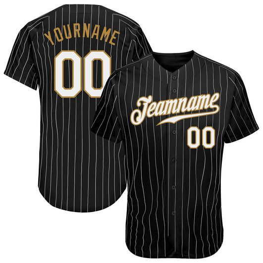 Frenzidea Custom Black White Pinstripe White-Old Gold Authentic Baseball Jersey