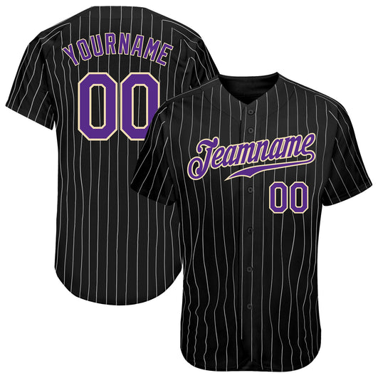 Frenzidea Custom Black White Pinstripe Purple-White Authentic Baseball Jersey