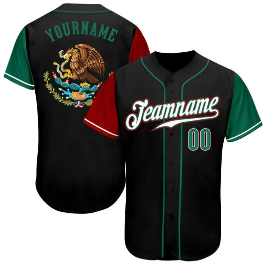 Frenzidea Custom Black Kelly Green-Red Authentic Mexico Two Tone Baseball Jersey