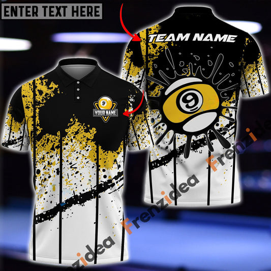 Frenzidea Billiards 9 Ball Ink Art Personalized Name, Team Name Shirt