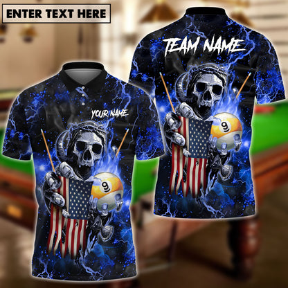 Frenzidea Billiards Ball 9 Fire Skull US Flag Personalized Name, Team Name Unisex Shirt ( 6 Colors )