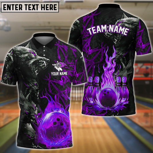 Frenzideas Bowling And Pins Flame Wolf Multicolor Customized Name 3D Shirt ( 4 Colors )