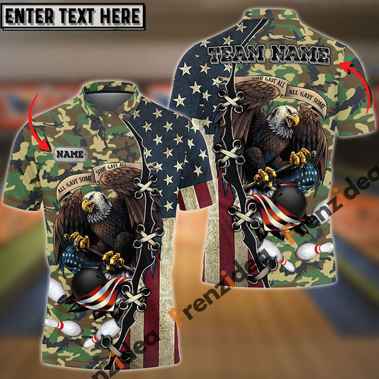 frenzideas Bowling And Pins Eagles Army Multicolor Customized Name 3D Shirt ( 4 Colors )