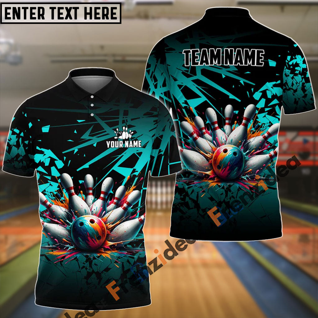Frenzideas Bowling And Pins Diamond Broken Customized Name 3D Shirt (4 Colors)
