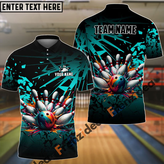 Frenzideas Bowling And Pins Diamond Broken Customized Name 3D Shirt (4 Colors)