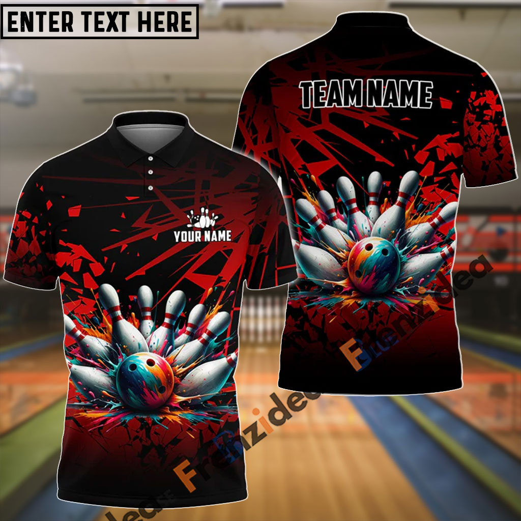 Frenzideas Bowling And Pins Diamond Broken Customized Name 3D Shirt (4 Colors)