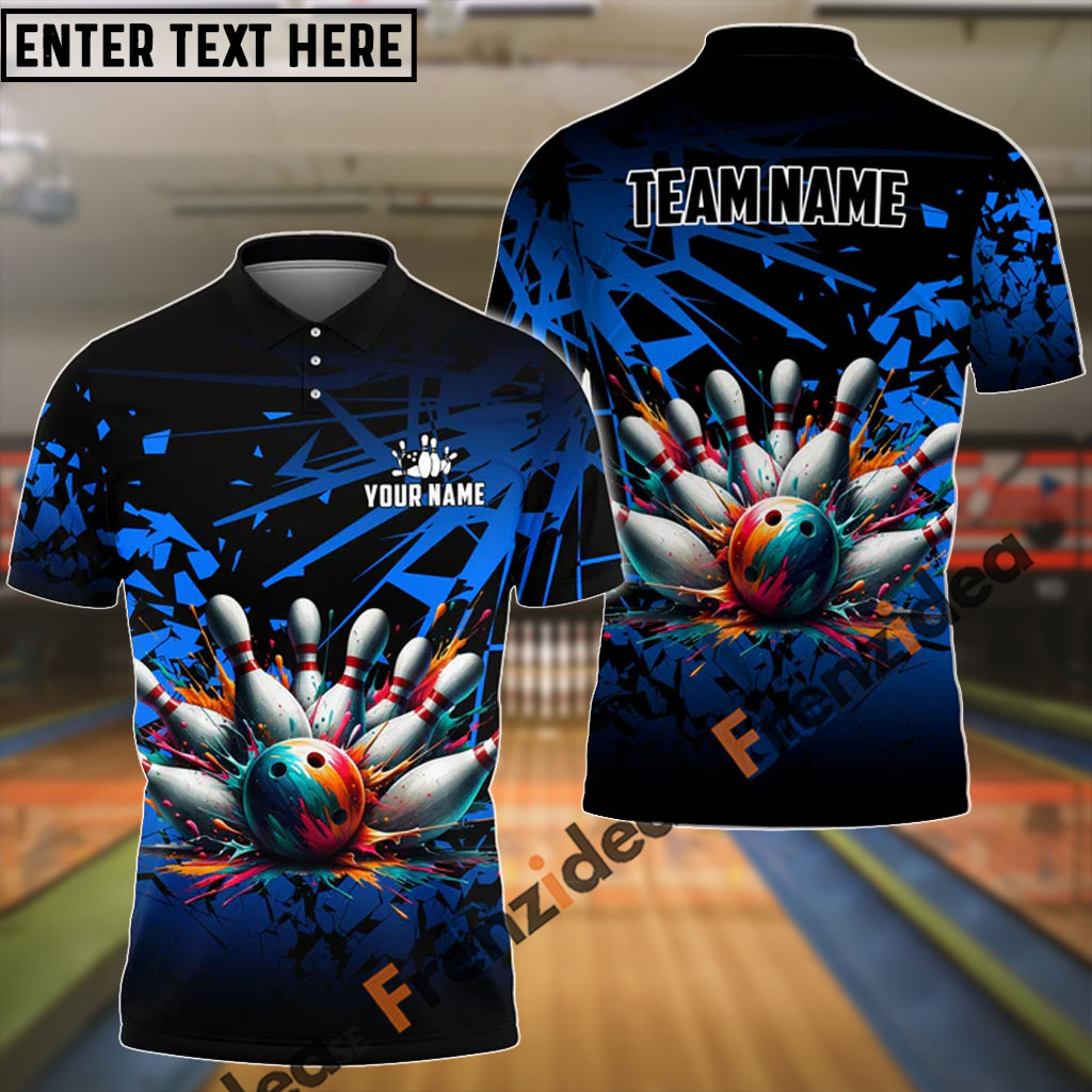 Frenzideas Bowling And Pins Diamond Broken Customized Name 3D Shirt (4 Colors)