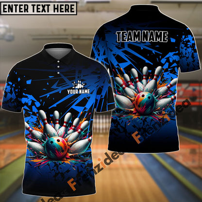 Frenzideas Bowling And Pins Diamond Broken Customized Name 3D Shirt (4 Colors)