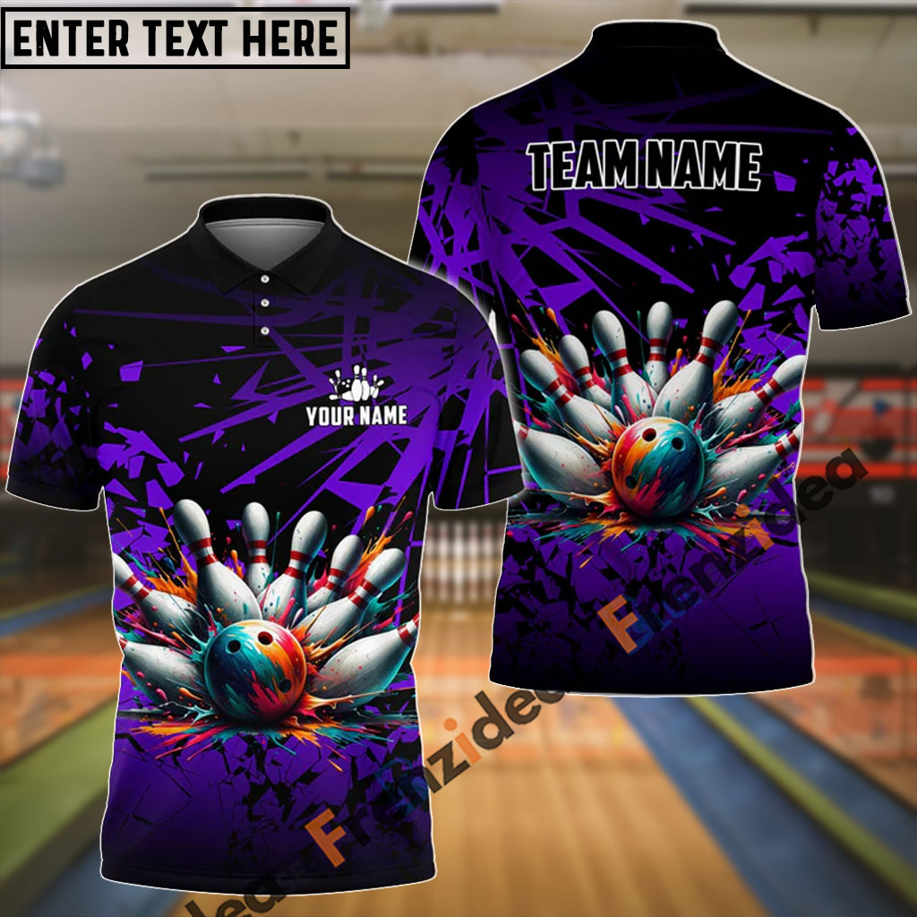 Frenzideas Bowling And Pins Diamond Broken Customized Name 3D Shirt (4 Colors)