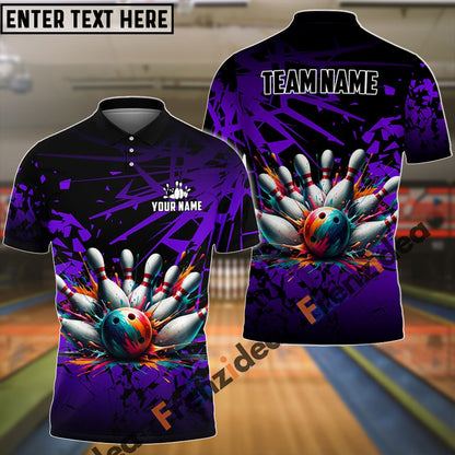Frenzideas Bowling And Pins Diamond Broken Customized Name 3D Shirt (4 Colors)