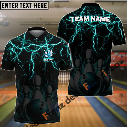 Frenzidea Bowling And Pins Thunder Storm Pattern Customized Name 3D Shirt (4 Colors)