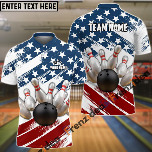 Frenzideas Bowling US Flag Customized Name, Team Name 3D Shirt
