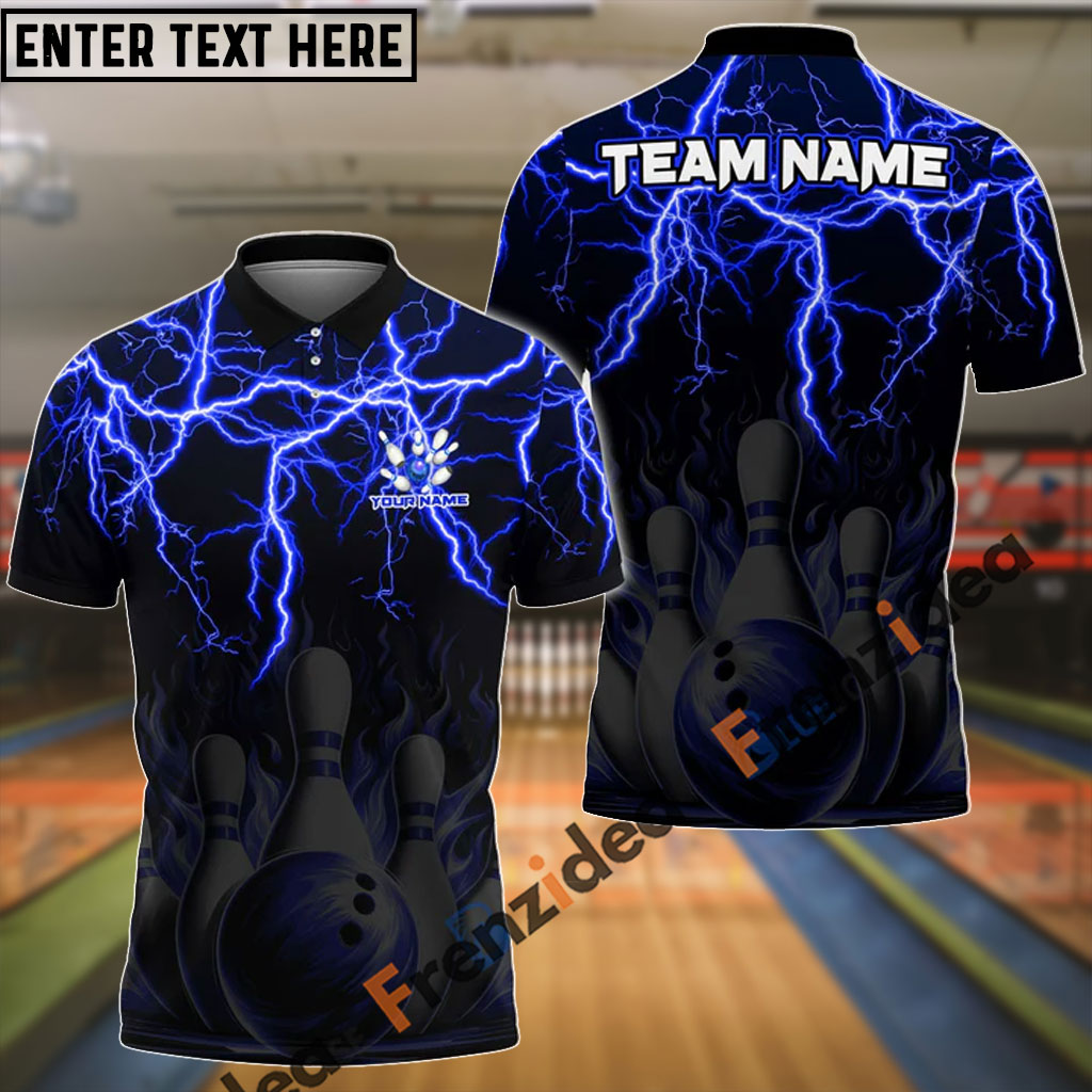Frenzidea Bowling And Pins Thunder Storm Pattern Customized Name 3D Shirt (4 Colors)
