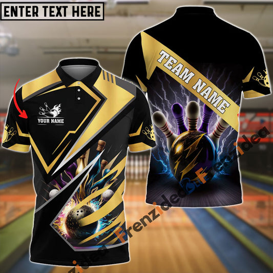 Frenzideas Bowling And Pins Premium Multicolor Customized Name 3D Shirt (6 Colors)