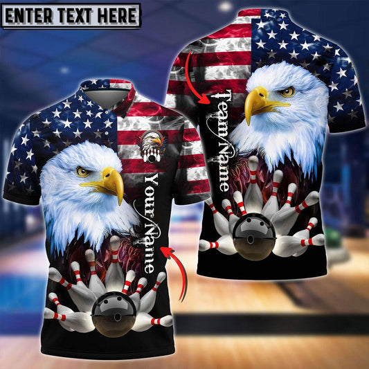 frenzideas Bowling American Eagle Customized Name, Team Name 3D Shirt