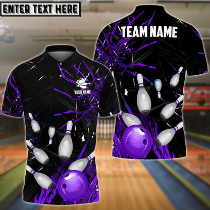 Frenzideas Bowling And Pins Break Glass Pattern Customized Name 3D Shirt (5 Colors)