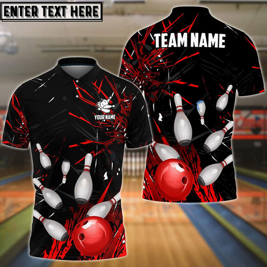 Frenzideas Bowling And Pins Break Glass Pattern Customized Name 3D Shirt (5 Colors)