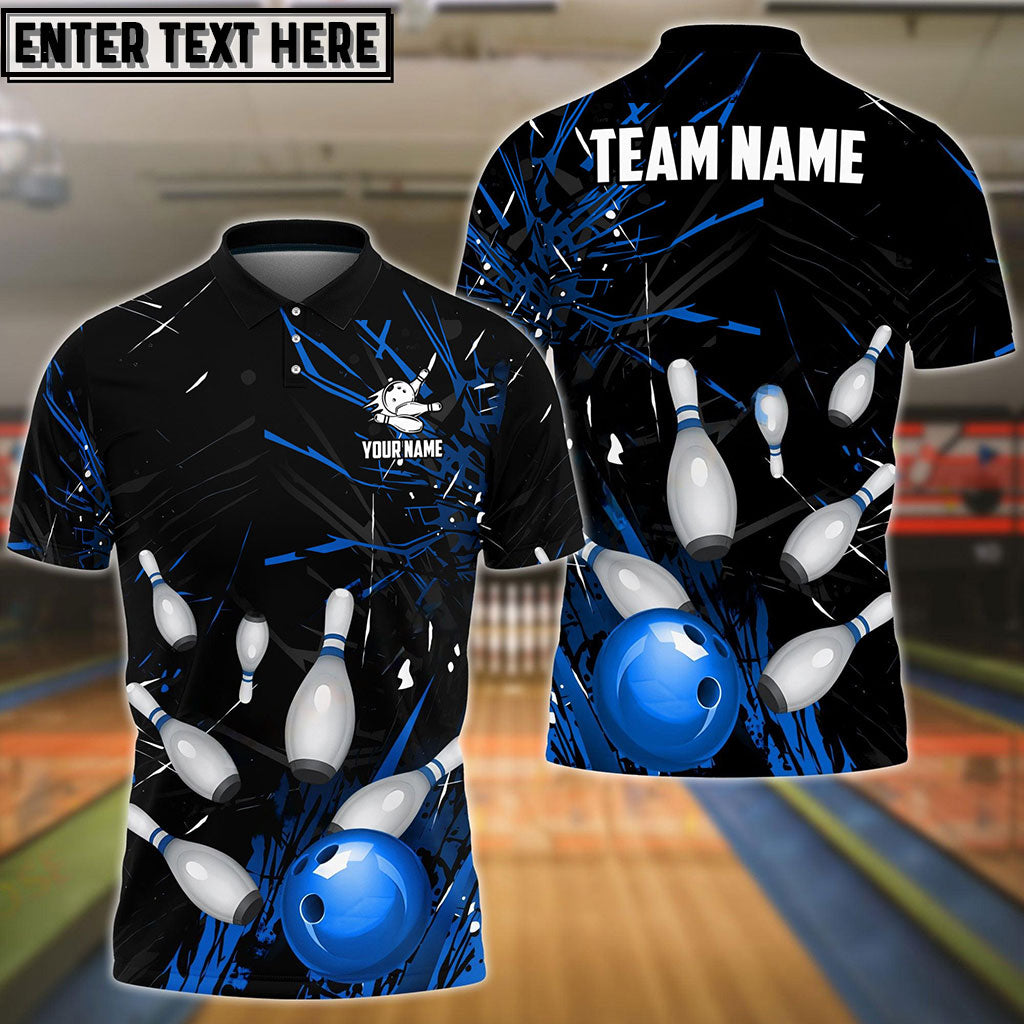 Frenzideas Bowling And Pins Break Glass Pattern Customized Name 3D Shirt (5 Colors)