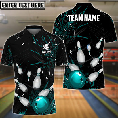 Frenzideas Bowling And Pins Break Glass Pattern Customized Name 3D Shirt (5 Colors)