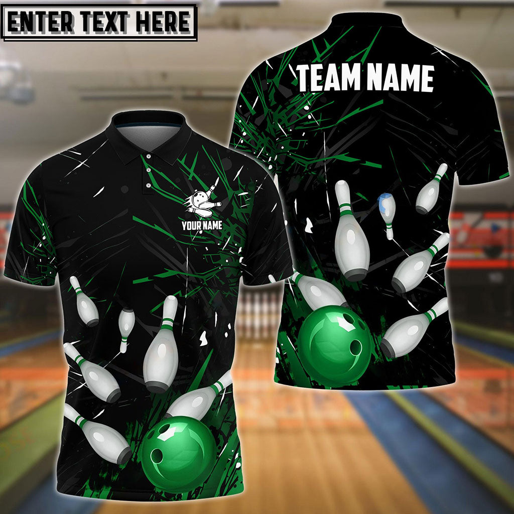 Frenzideas Bowling And Pins Break Glass Pattern Customized Name 3D Shirt (5 Colors)