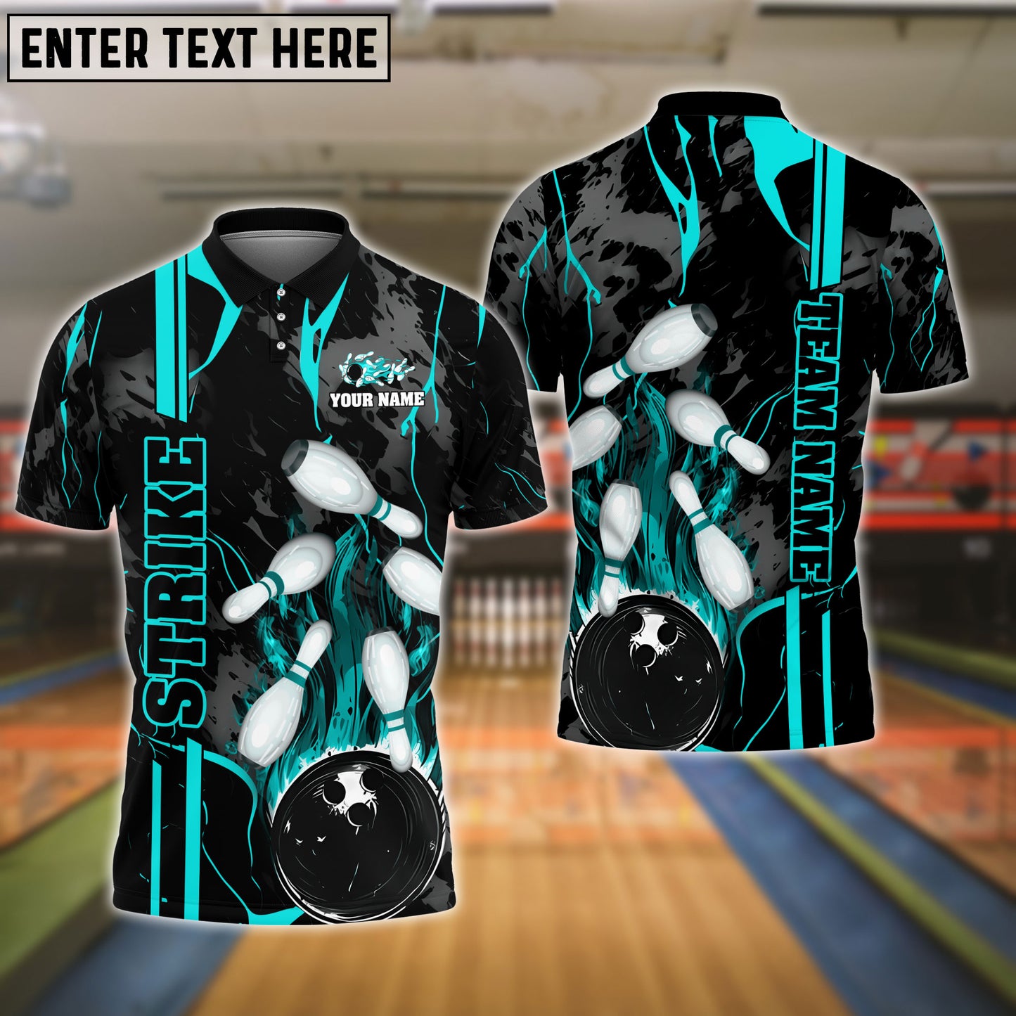Frenzideas Bowling And Pins Strike The Blood Multicolor Customized Name 3D Shirt ( 4 Colors )