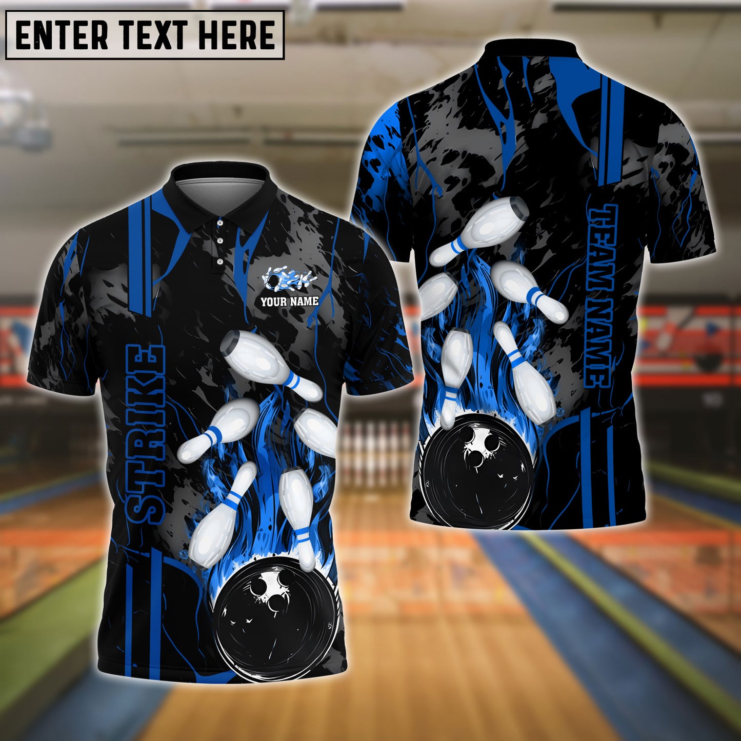Frenzideas Bowling And Pins Strike The Blood Multicolor Customized Name 3D Shirt ( 4 Colors )