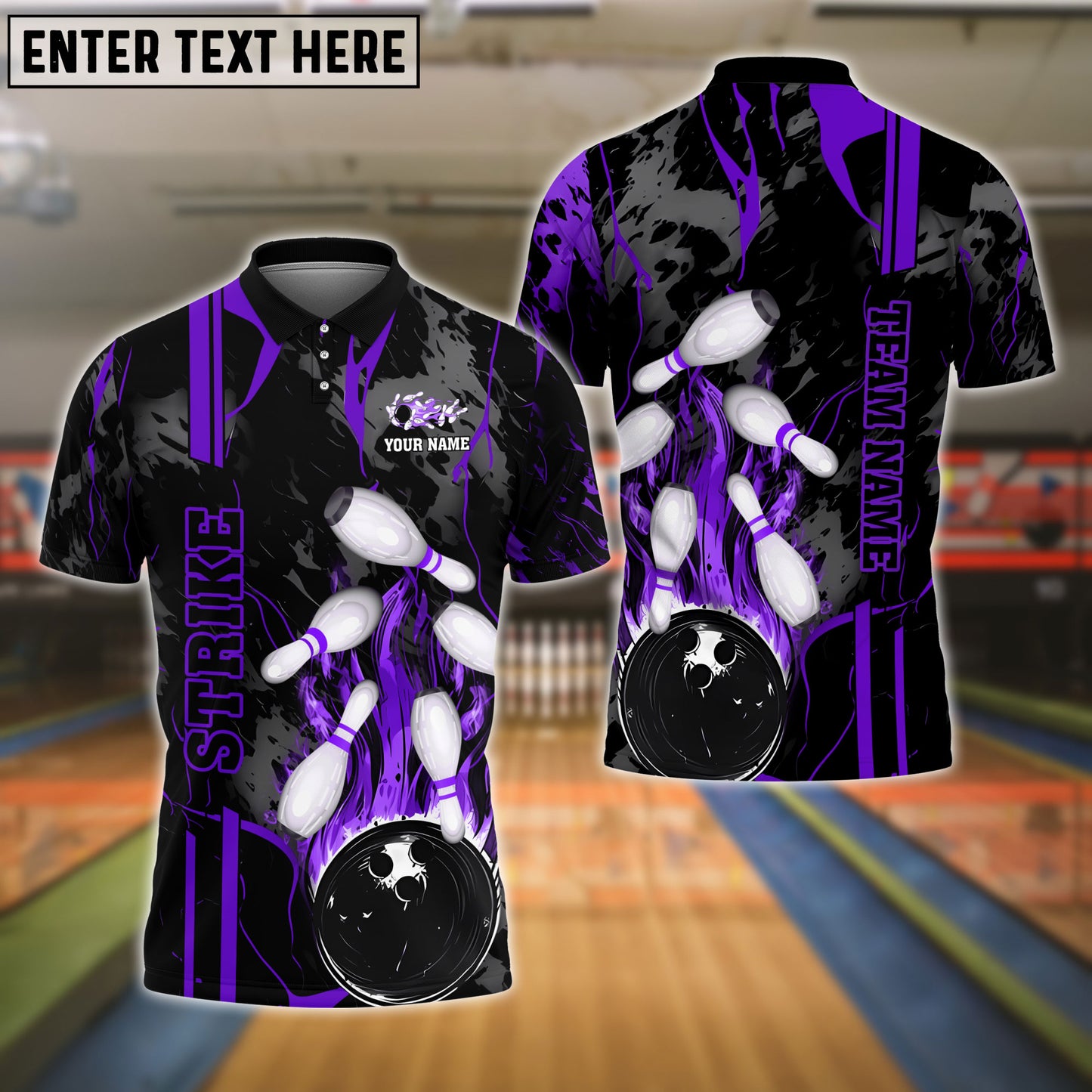 Frenzideas Bowling And Pins Strike The Blood Multicolor Customized Name 3D Shirt ( 4 Colors )