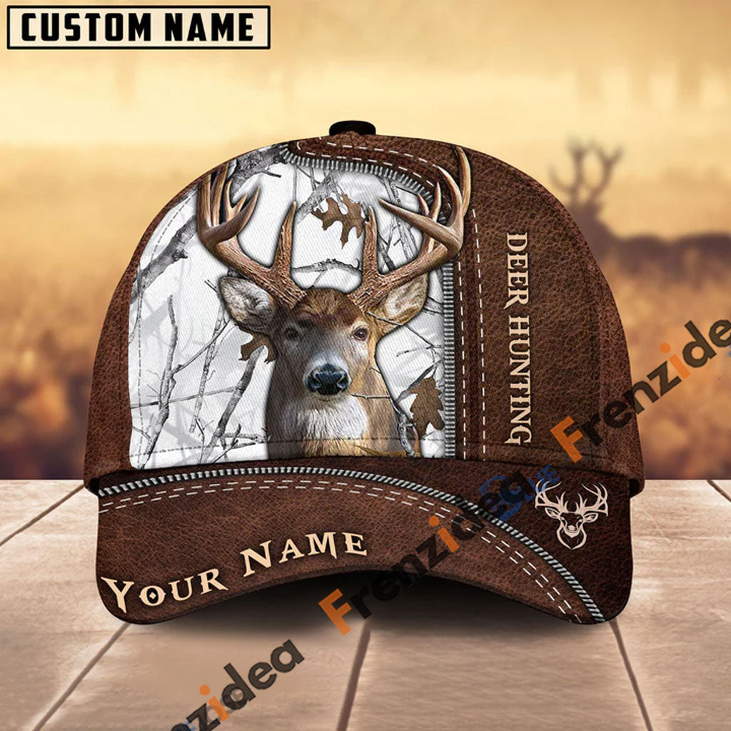 Frenzidea Deer Hunting Leather Pattern Personalized Name Cap
