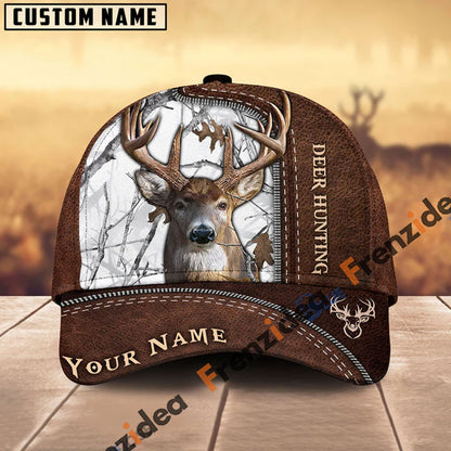 Frenzidea Deer Hunting Leather Pattern Personalized Name Cap