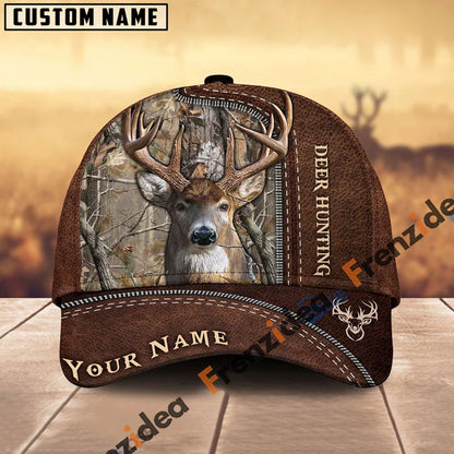 Frenzidea Deer Hunting Leather Pattern Personalized Name Cap