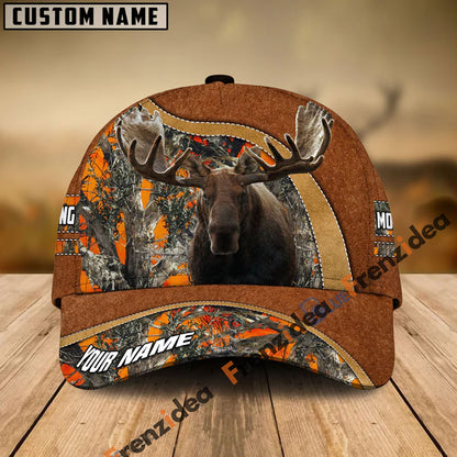 Frenzidea Moose Hunting Light Brown Leather Pattern Personalized Name Cap