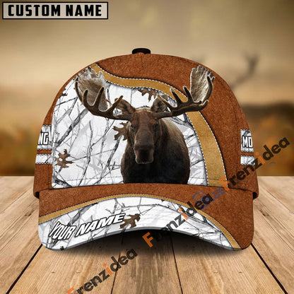 Frenzidea Moose Hunting Light Brown Leather Pattern Personalized Name Cap