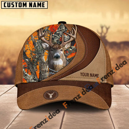 Frenzidea Deer Hunting Brown Leather Pattern Personalized Name Cap (5 Colors)