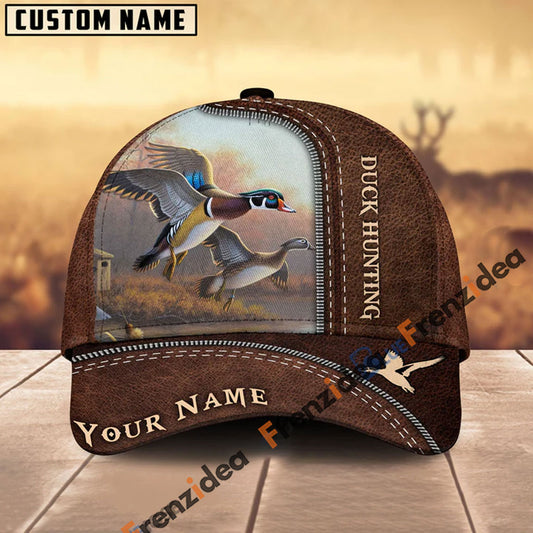 Frenzidea Duck Hunting Leather Pattern Personalized Name Cap