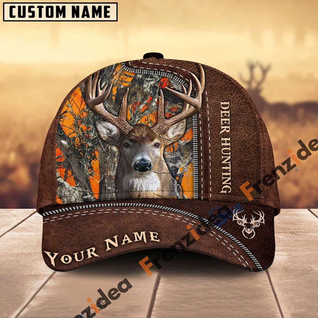 Frenzidea Deer Hunting Leather Pattern Personalized Name Cap