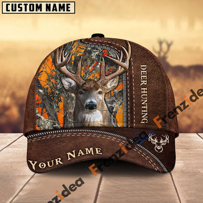 Frenzidea Deer Hunting Leather Pattern Personalized Name Cap