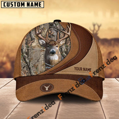 Frenzidea Deer Hunting Brown Leather Pattern Personalized Name Cap (5 Colors)