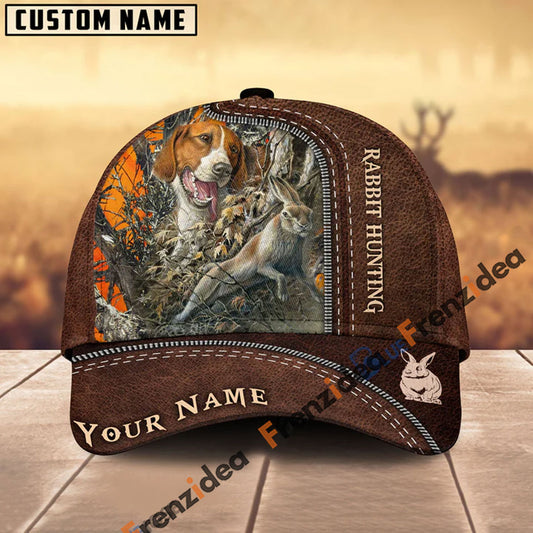 Frenzidea Beagles Hunting Leather Pattern Personalized Name Cap