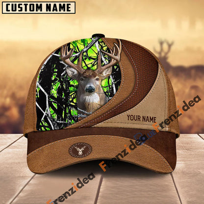Frenzidea Deer Hunting Brown Leather Pattern Personalized Name Cap (5 Colors)
