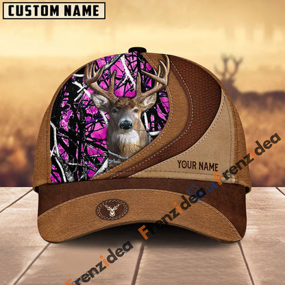Frenzidea Deer Hunting Brown Leather Pattern Personalized Name Cap (5 Colors)